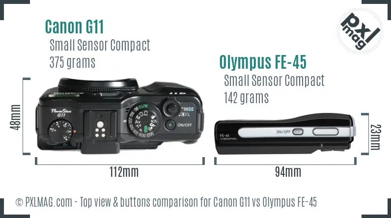 Canon G11 vs Olympus FE-45 top view buttons comparison