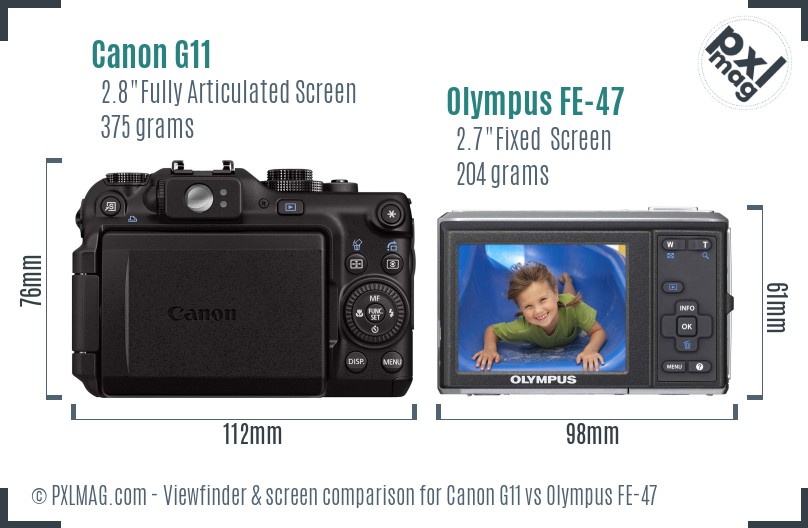 Canon G11 vs Olympus FE-47 Screen and Viewfinder comparison