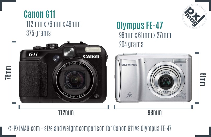 Canon G11 vs Olympus FE-47 size comparison Canon G11 vs Olympus FE-47 size comparison