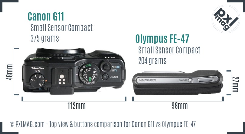 Canon G11 vs Olympus FE-47 top view buttons comparison