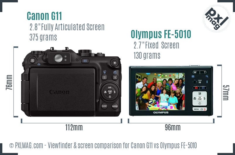 Canon G11 vs Olympus FE-5010 Screen and Viewfinder comparison