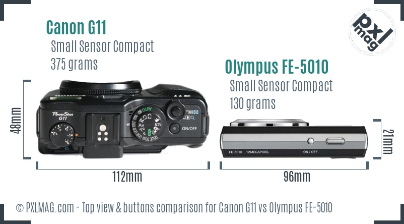 Canon G11 vs Olympus FE-5010 top view buttons comparison
