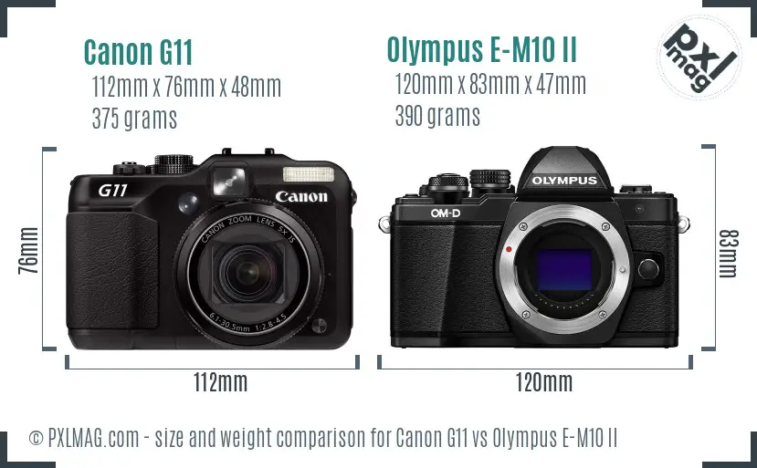 Canon G11 vs Olympus E-M10 II size comparison