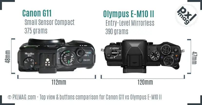 Canon G11 vs Olympus E-M10 II top view buttons comparison