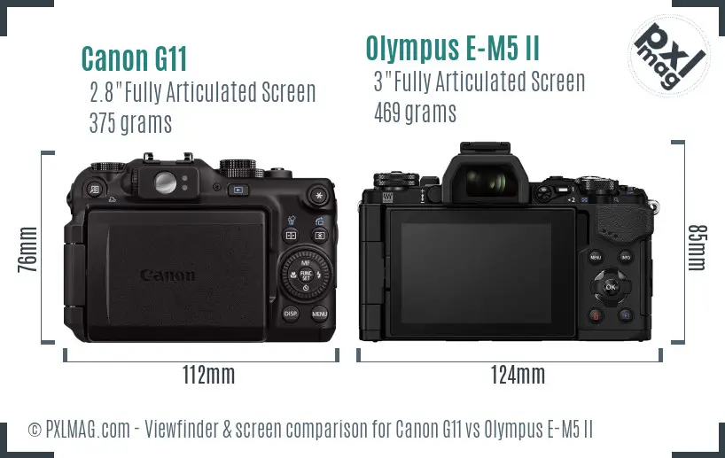 Canon G11 vs Olympus E-M5 II Screen and Viewfinder comparison