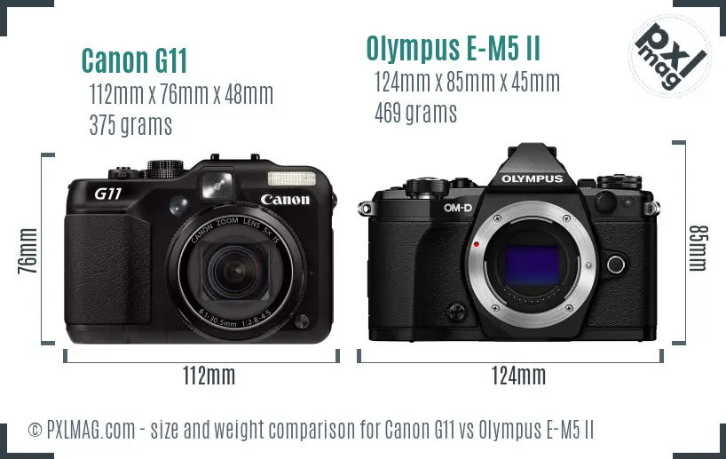 Canon G11 vs Olympus E-M5 II size comparison