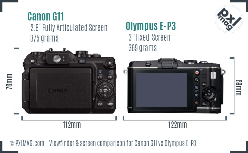 Canon G11 vs Olympus E-P3 Screen and Viewfinder comparison