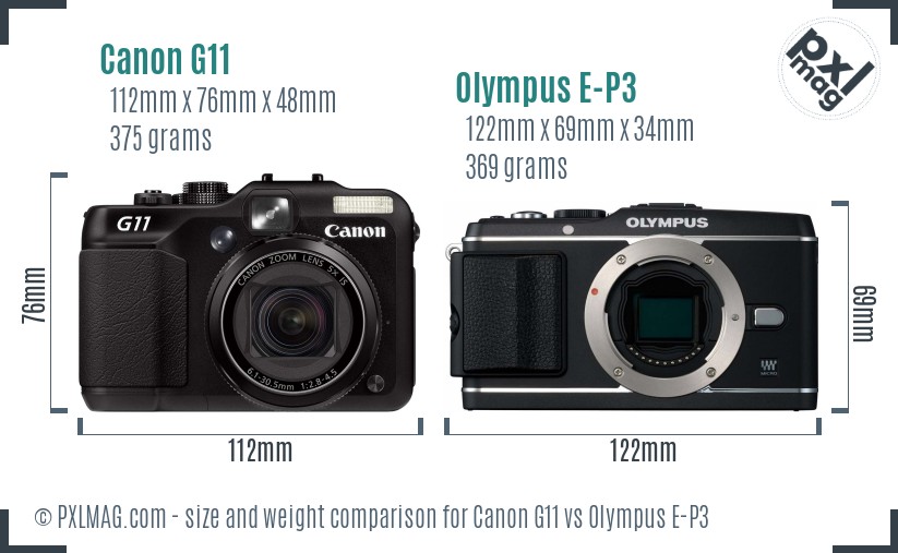 Canon G11 vs Olympus E-P3 size comparison