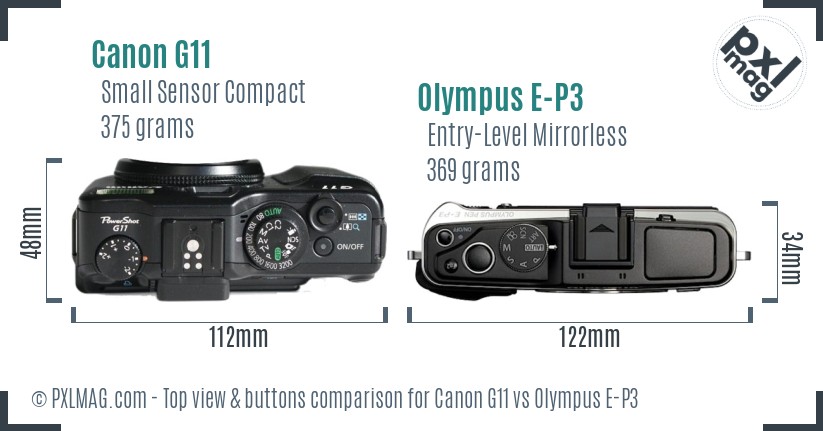 Canon G11 vs Olympus E-P3 top view buttons comparison