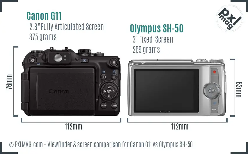 Canon G11 vs Olympus SH-50 Screen and Viewfinder comparison