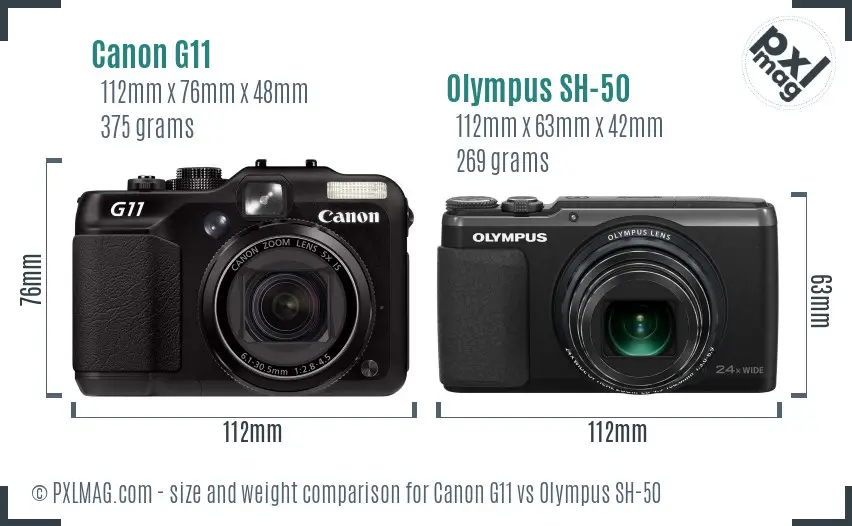 Canon G11 vs Olympus SH-50 size comparison