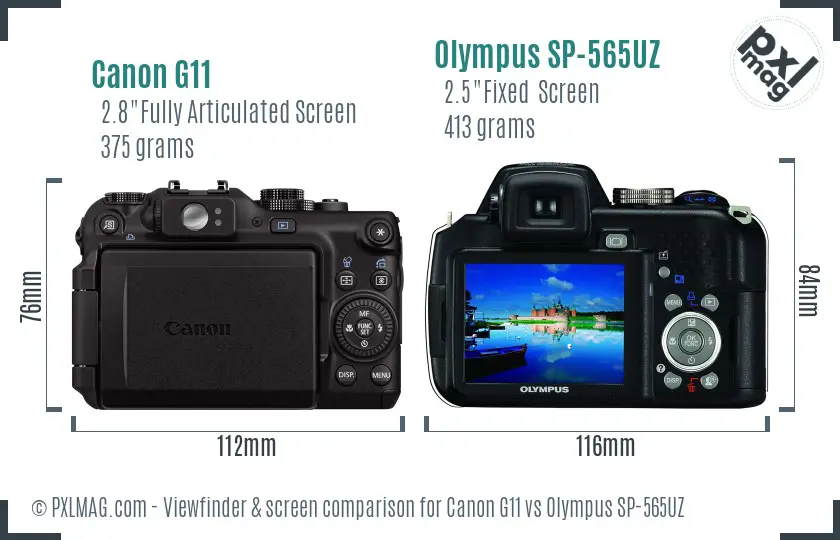 Canon G11 vs Olympus SP-565UZ Screen and Viewfinder comparison