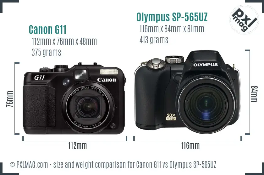 Canon G11 vs Olympus SP-565UZ size comparison