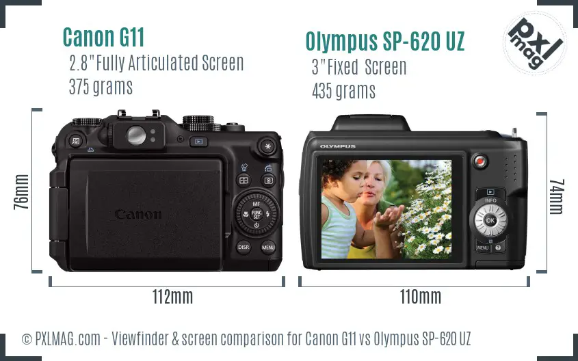 Canon G11 vs Olympus SP-620 UZ Screen and Viewfinder comparison