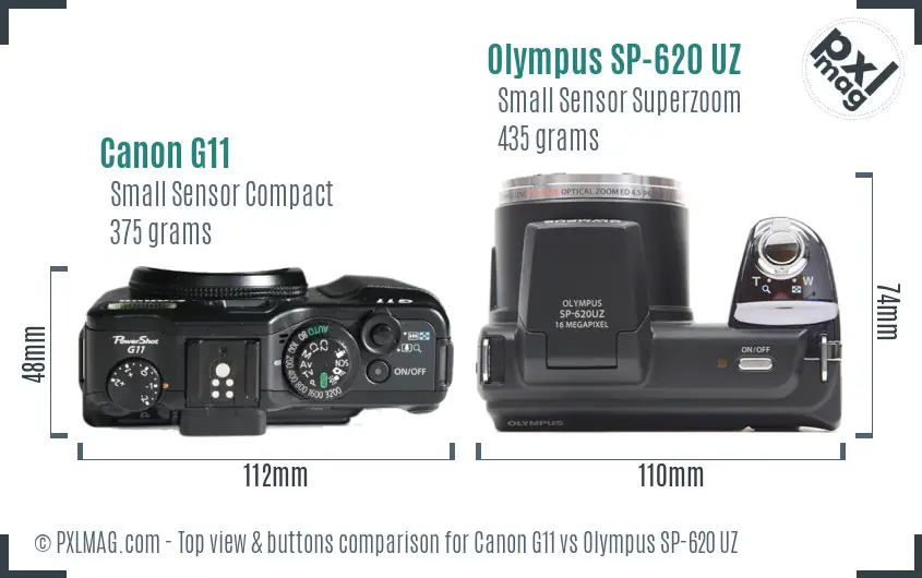 Canon G11 vs Olympus SP-620 UZ top view buttons comparison