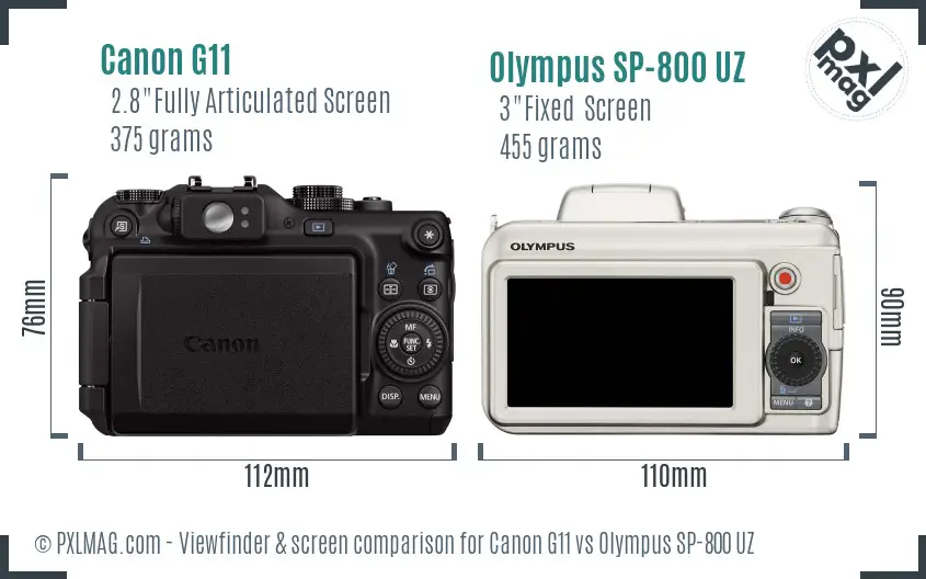 Canon G11 vs Olympus SP-800 UZ Screen and Viewfinder comparison