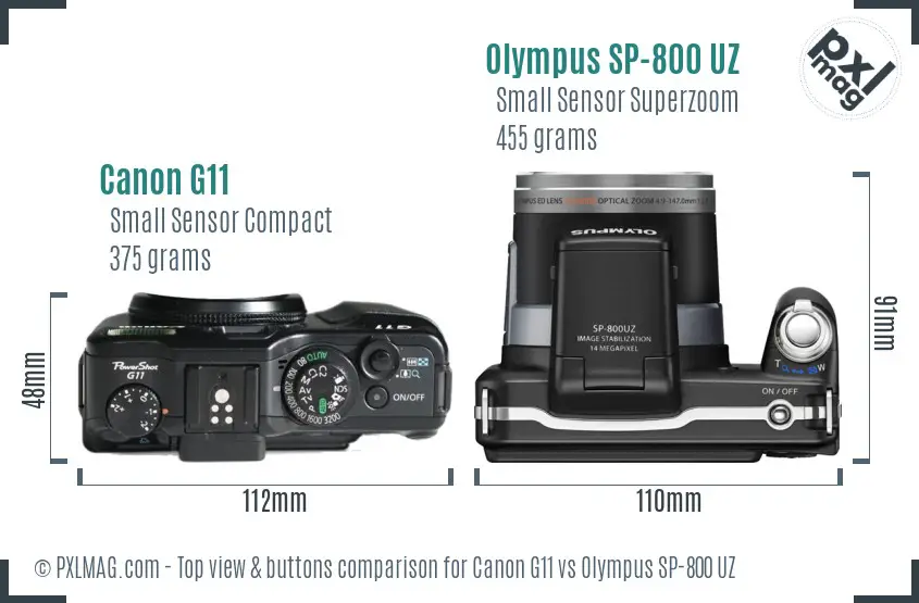Canon G11 vs Olympus SP-800 UZ top view buttons comparison