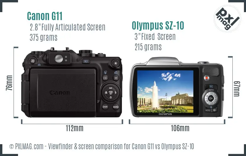Canon G11 vs Olympus SZ-10 Screen and Viewfinder comparison