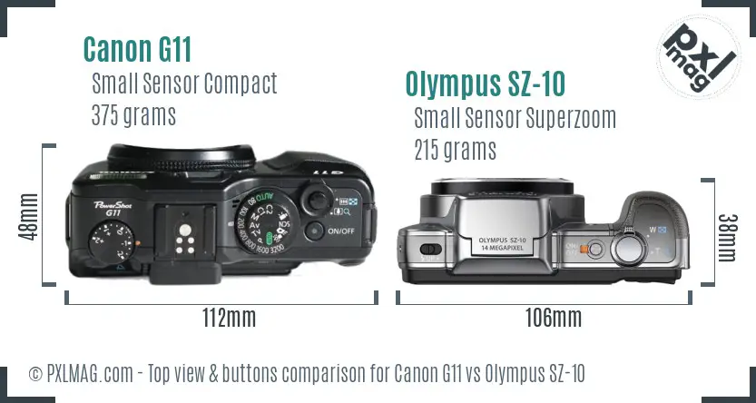 Canon G11 vs Olympus SZ-10 top view buttons comparison