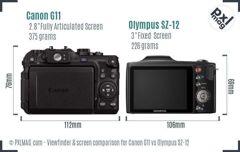 Canon G11 vs Olympus SZ-12 Screen and Viewfinder comparison