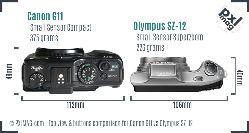 Canon G11 vs Olympus SZ-12 top view buttons comparison