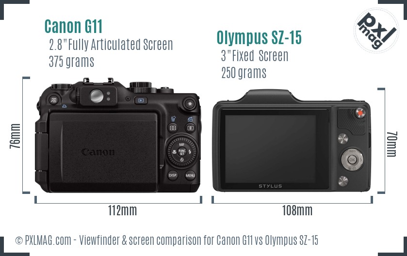 Canon G11 vs Olympus SZ-15 Screen and Viewfinder comparison