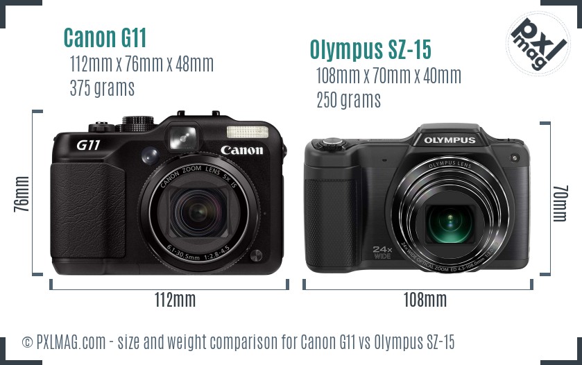 Canon G11 vs Olympus SZ-15 size comparison Canon G11 vs Olympus SZ-15 size comparison