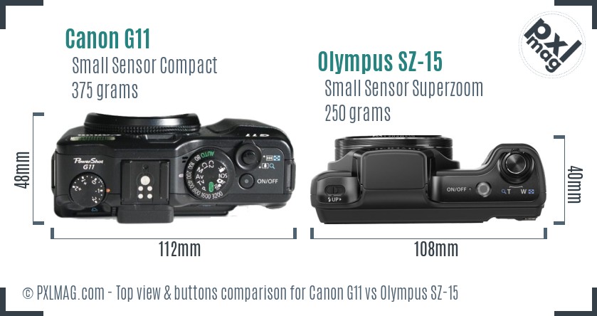 Canon G11 vs Olympus SZ-15 top view buttons comparison