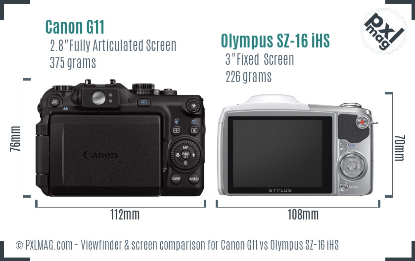 Canon G11 vs Olympus SZ-16 iHS Screen and Viewfinder comparison