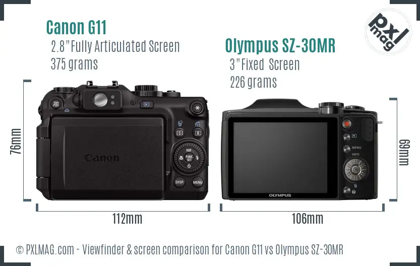 Canon G11 vs Olympus SZ-30MR Screen and Viewfinder comparison