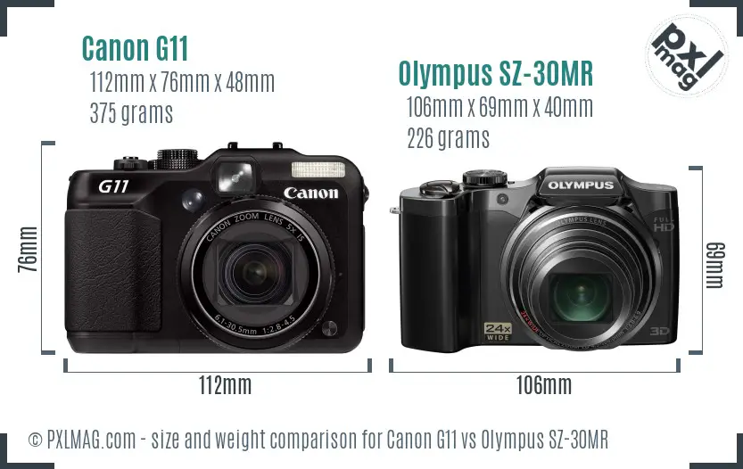Canon G11 vs Olympus SZ-30MR size comparison