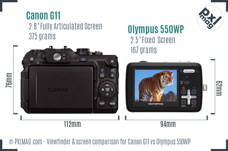 Canon G11 vs Olympus 550WP Screen and Viewfinder comparison