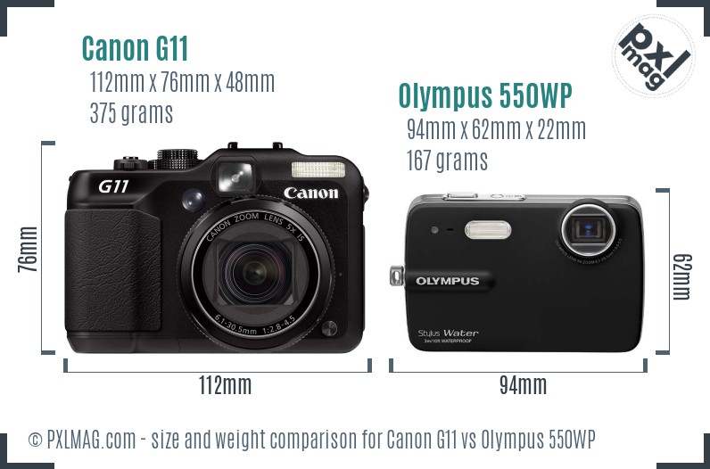 Canon G11 vs Olympus 550WP size comparison Canon G11 vs Olympus 550WP size comparison
