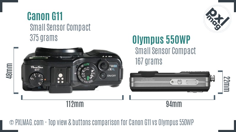 Canon G11 vs Olympus 550WP top view buttons comparison