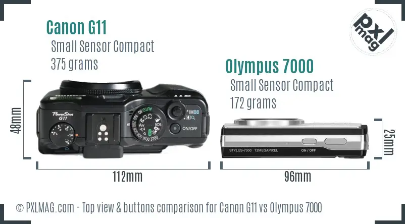Canon G11 vs Olympus 7000 top view buttons comparison