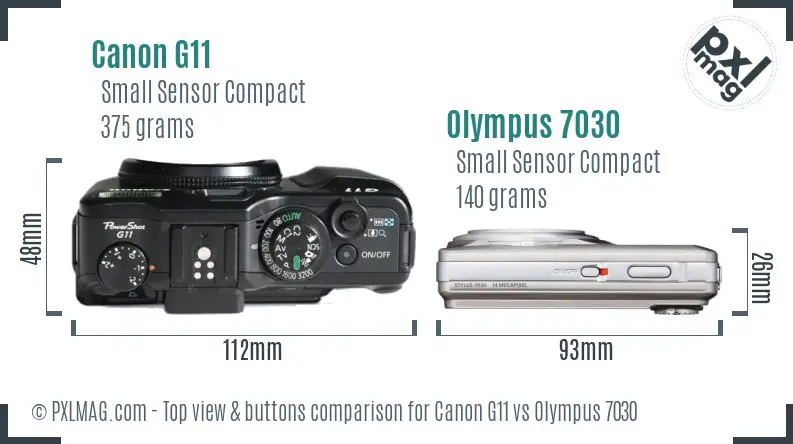 Canon G11 vs Olympus 7030 top view buttons comparison