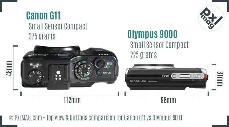 Canon G11 vs Olympus 9000 top view buttons comparison