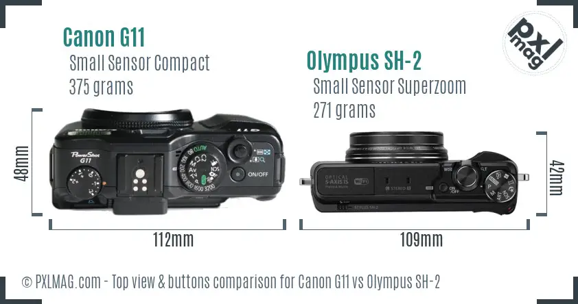 Canon G11 vs Olympus SH-2 top view buttons comparison