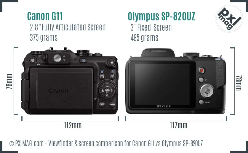 Canon G11 vs Olympus SP-820UZ Screen and Viewfinder comparison