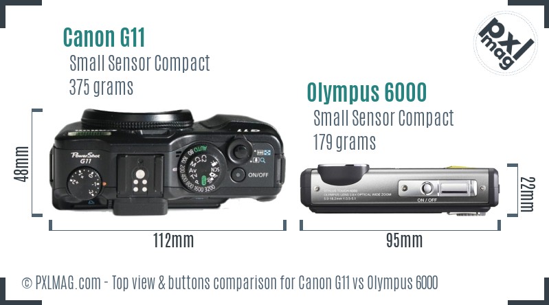 Canon G11 vs Olympus 6000 top view buttons comparison