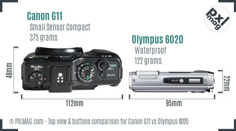 Canon G11 vs Olympus 6020 top view buttons comparison Canon G11 vs Olympus 6020 top view buttons comparison