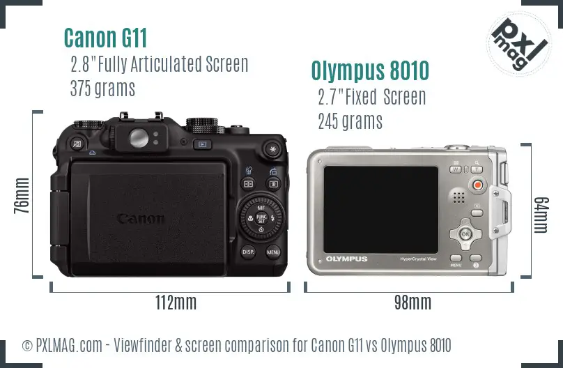 Canon G11 vs Olympus 8010 Screen and Viewfinder comparison
