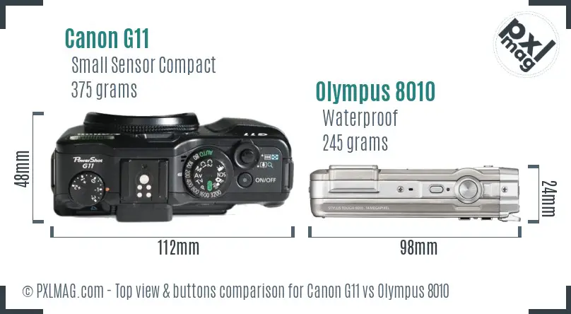 Canon G11 vs Olympus 8010 top view buttons comparison