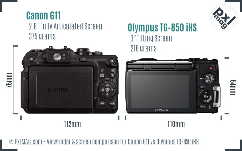 Canon G11 vs Olympus TG-850 iHS Screen and Viewfinder comparison