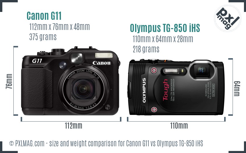 Canon G11 vs Olympus TG-850 iHS size comparison Canon G11 vs Olympus TG-850 iHS size comparison