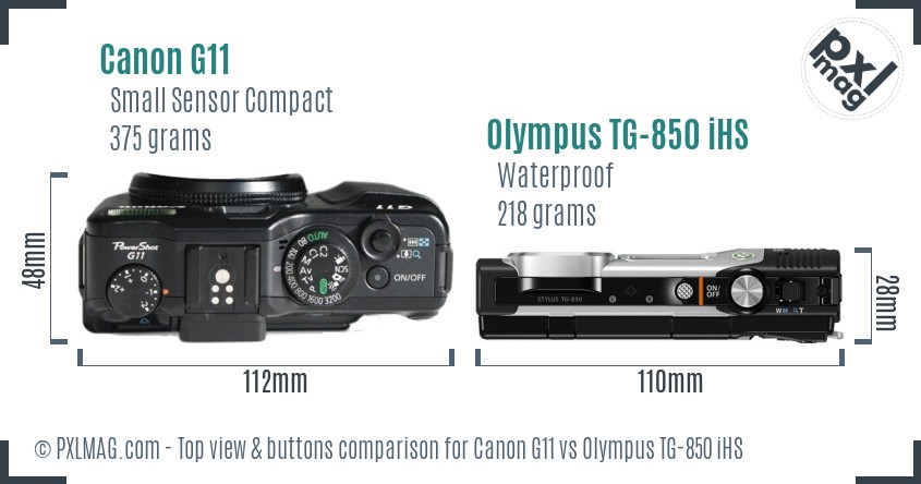 Canon G11 vs Olympus TG-850 iHS top view buttons comparison