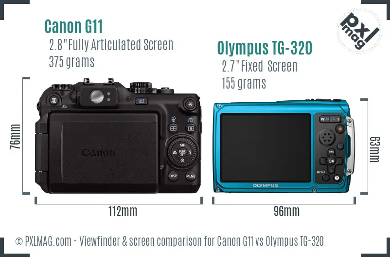 Canon G11 vs Olympus TG-320 Screen and Viewfinder comparison