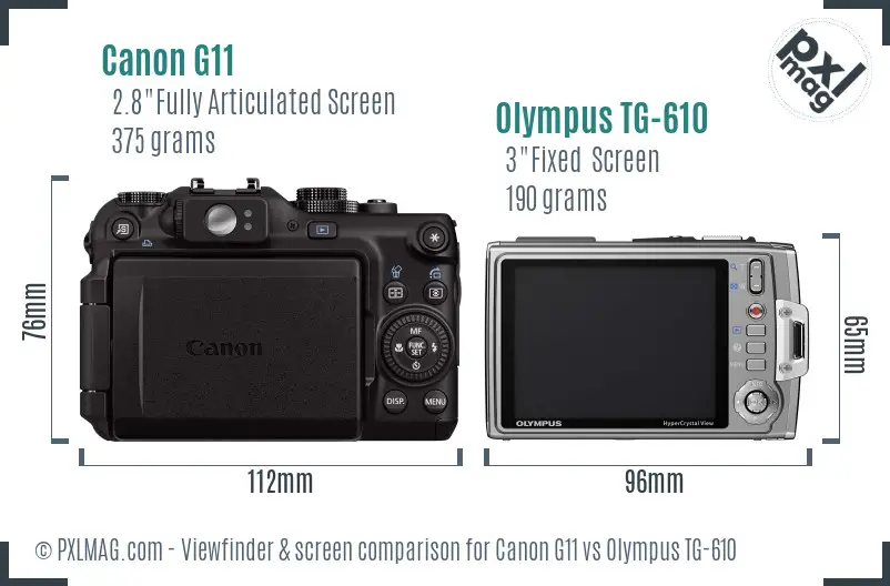 Canon G11 vs Olympus TG-610 Screen and Viewfinder comparison