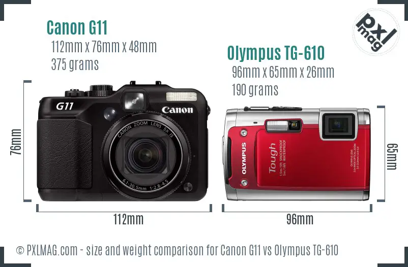 Canon G11 vs Olympus TG-610 size comparison