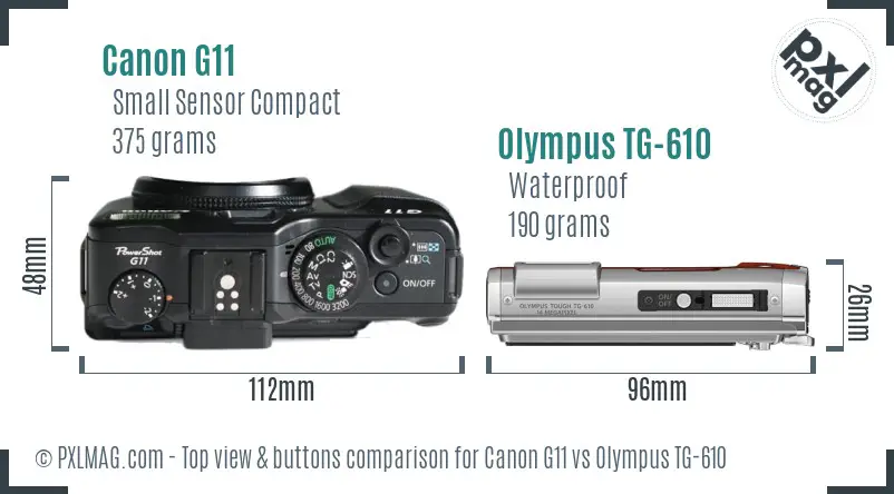 Canon G11 vs Olympus TG-610 top view buttons comparison